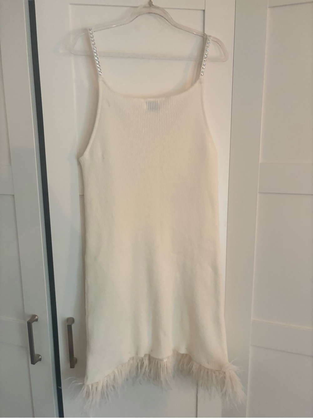 Lola and the Boys Crystal Butterfly Feather Trim Sweater Dress Size Small - Picture 7 of 8